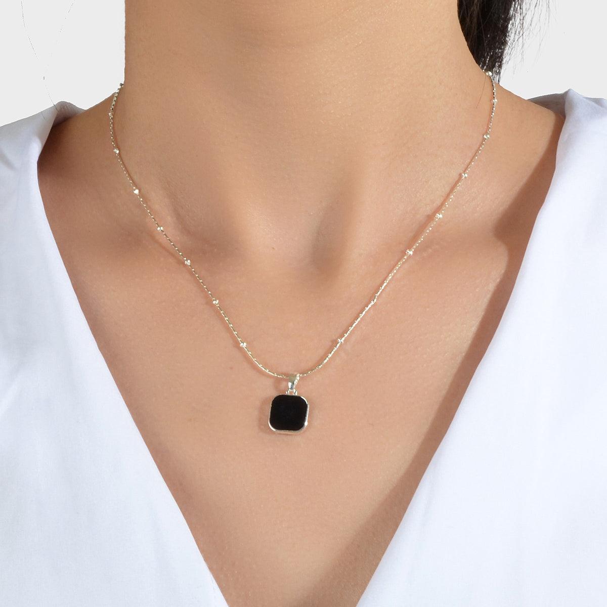 AU Stock Gold Chain Black Enamel Square Charm Necklace Women Fashion Accessories-4