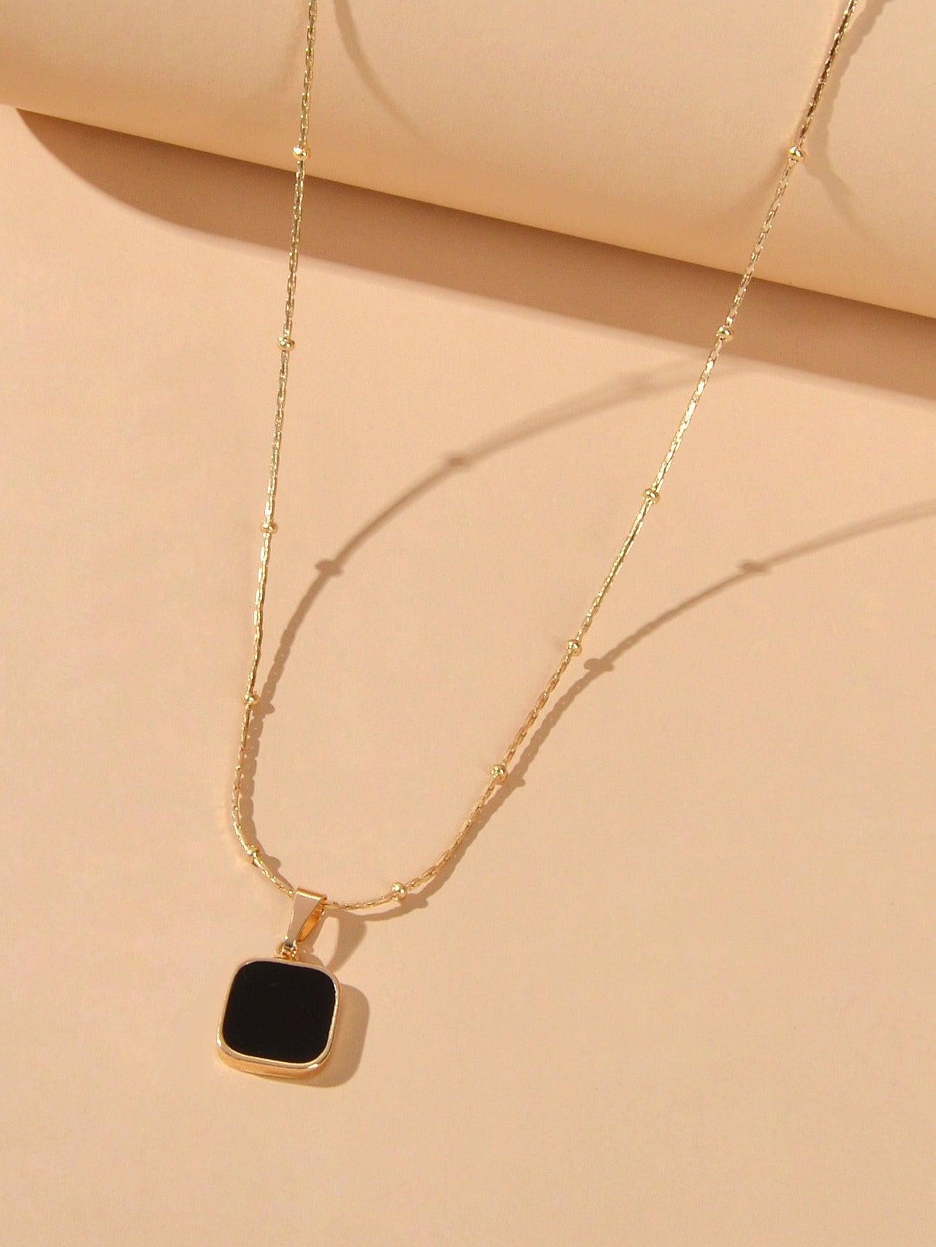 AU Stock Gold Chain Black Enamel Square Charm Necklace Women Fashion Accessories-2