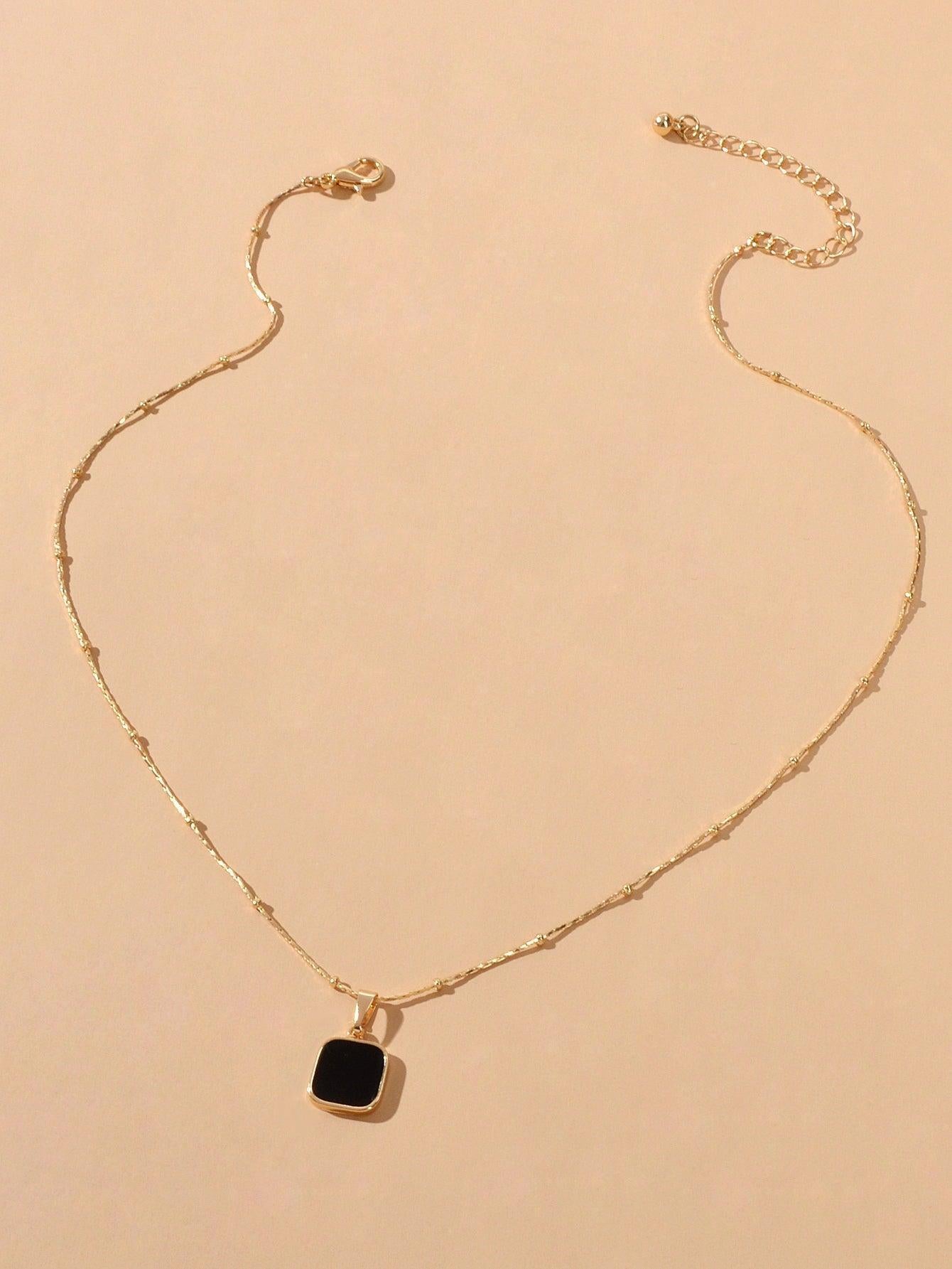 AU Stock Gold Chain Black Enamel Square Charm Necklace Women Fashion Accessories-1