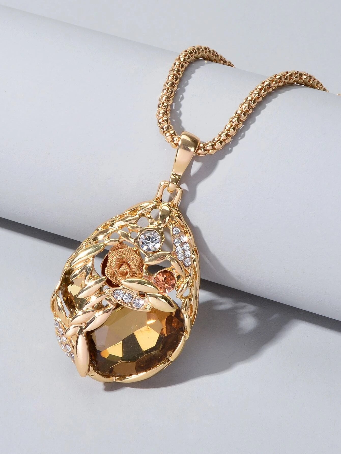 Luxurious Jewellery Rhinestone Champagne Blue Crystal Flower Water Drop Necklace-0