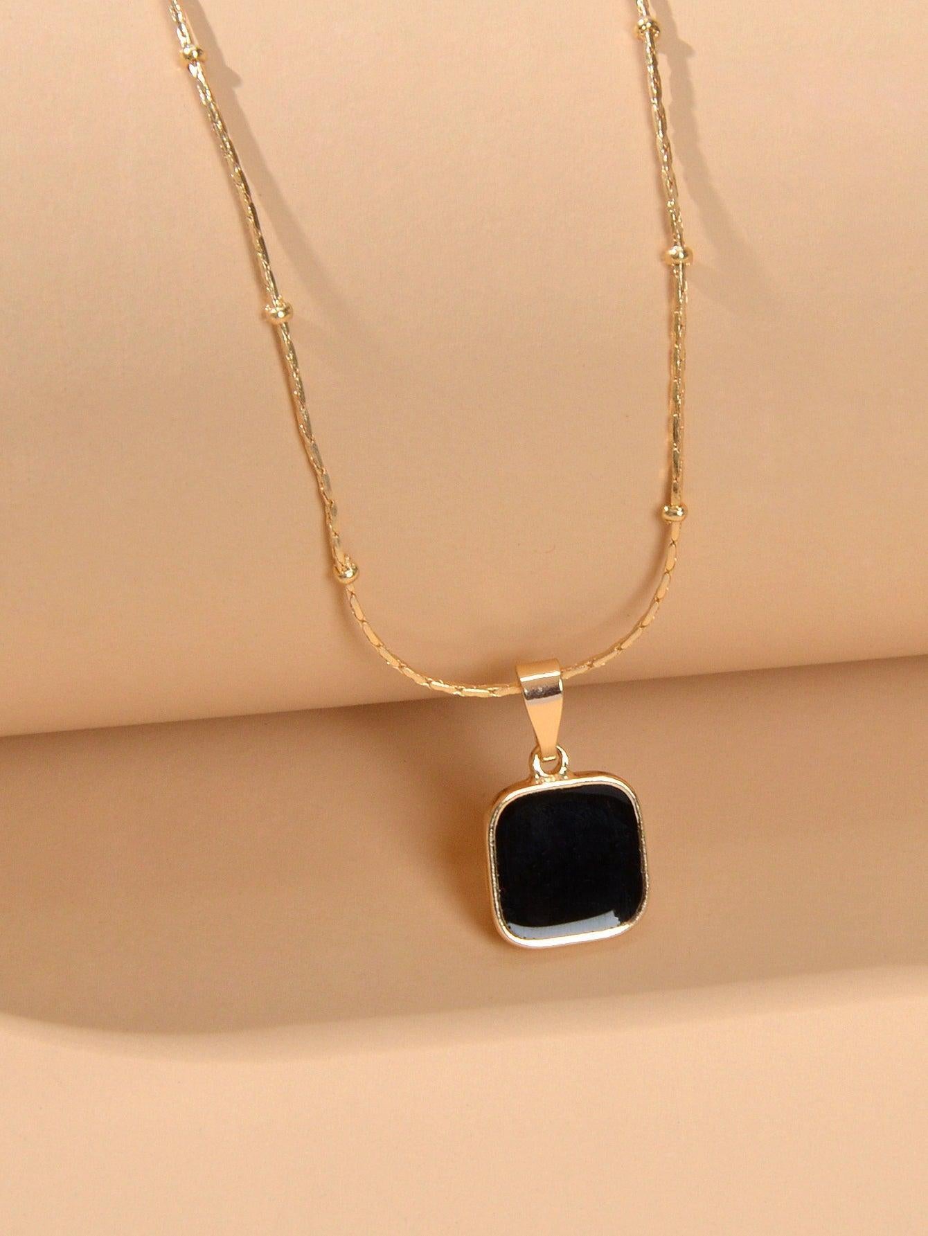AU Stock Gold Chain Black Enamel Square Charm Necklace Women Fashion Accessories-3