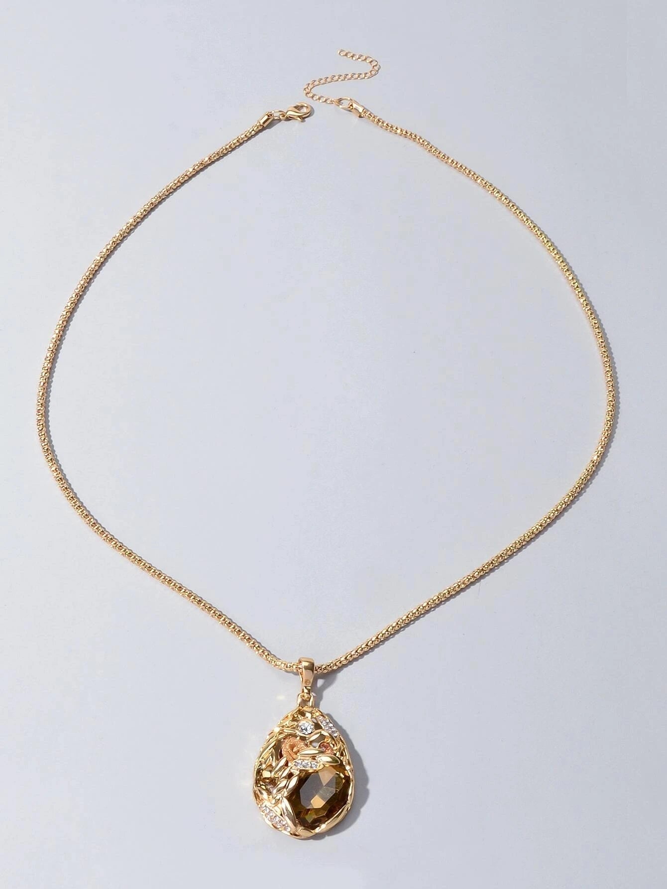 Luxurious Jewellery Rhinestone Champagne Blue Crystal Flower Water Drop Necklace-1