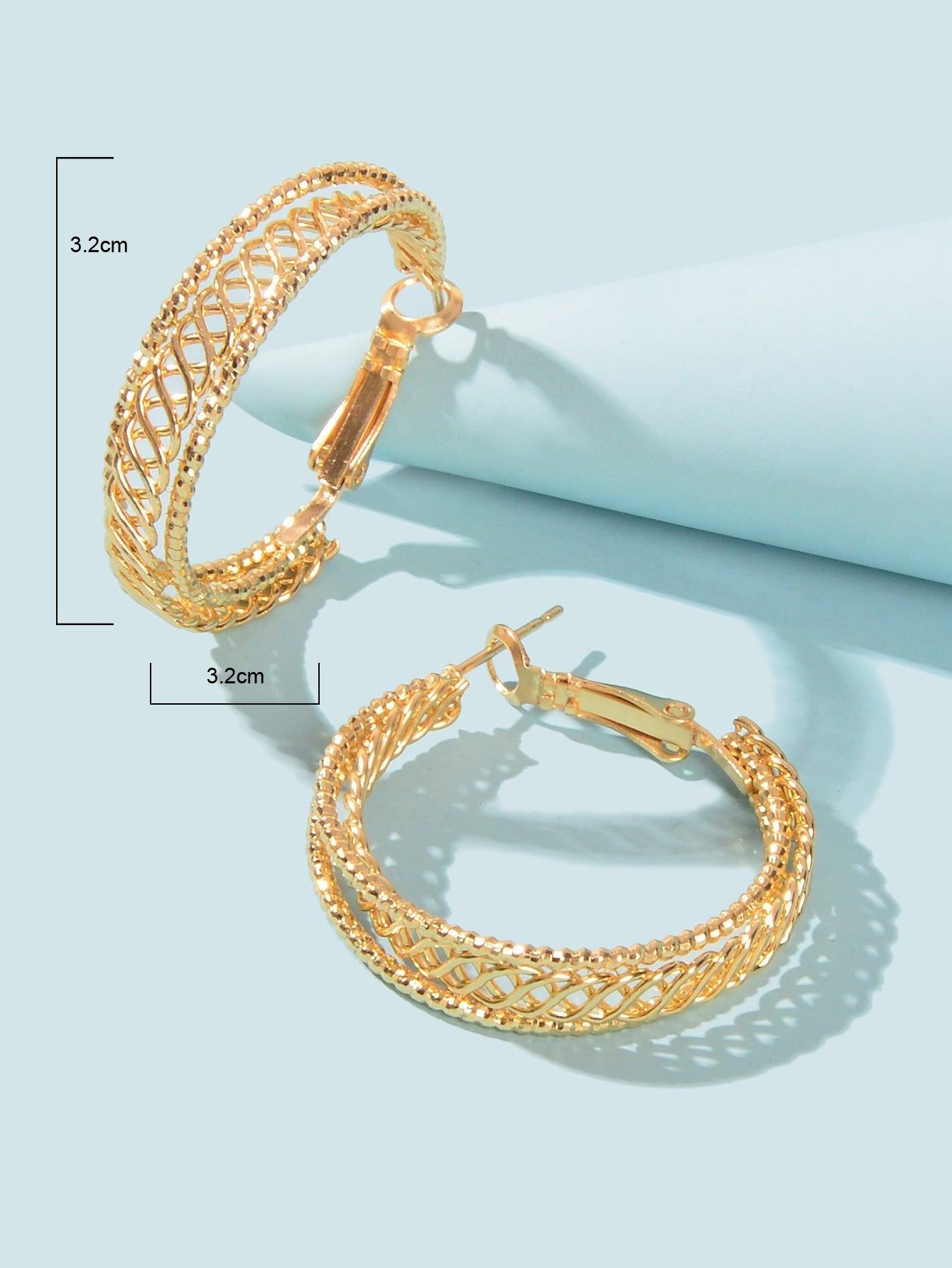 Women Gold Hollow Out Chunky Thick Open Twisted Huggie Statement Hoop Earrings-2