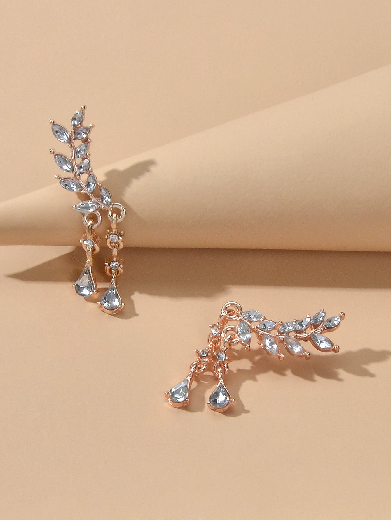 Luxurious Full Rhinestone Gold Silver Water Drop Wing Shape Earrings for Wedding-2
