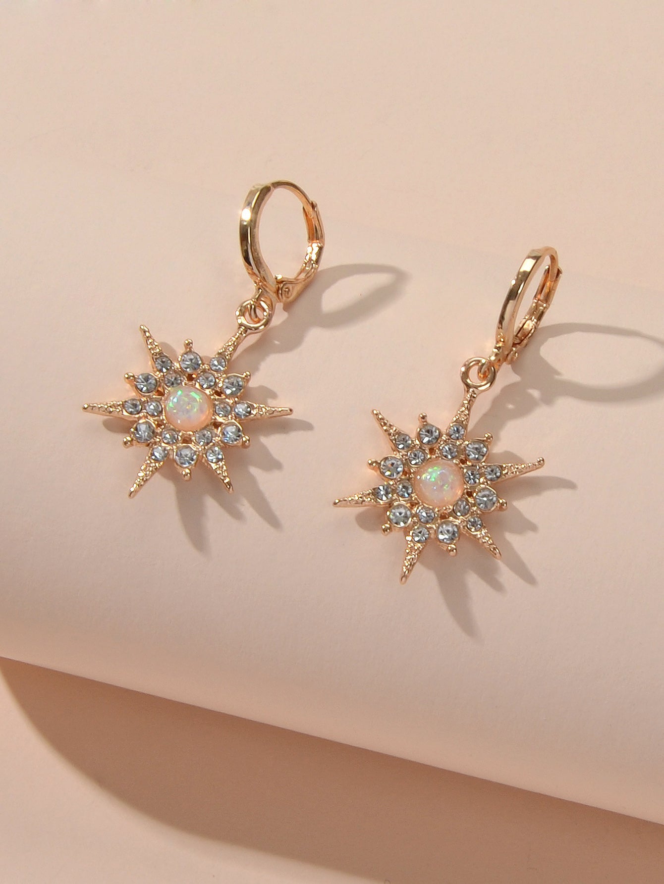 Luxurious Full Rhinestone Spike Star Hoop Dangle Trendy Earrings Ladies Jewelry-2
