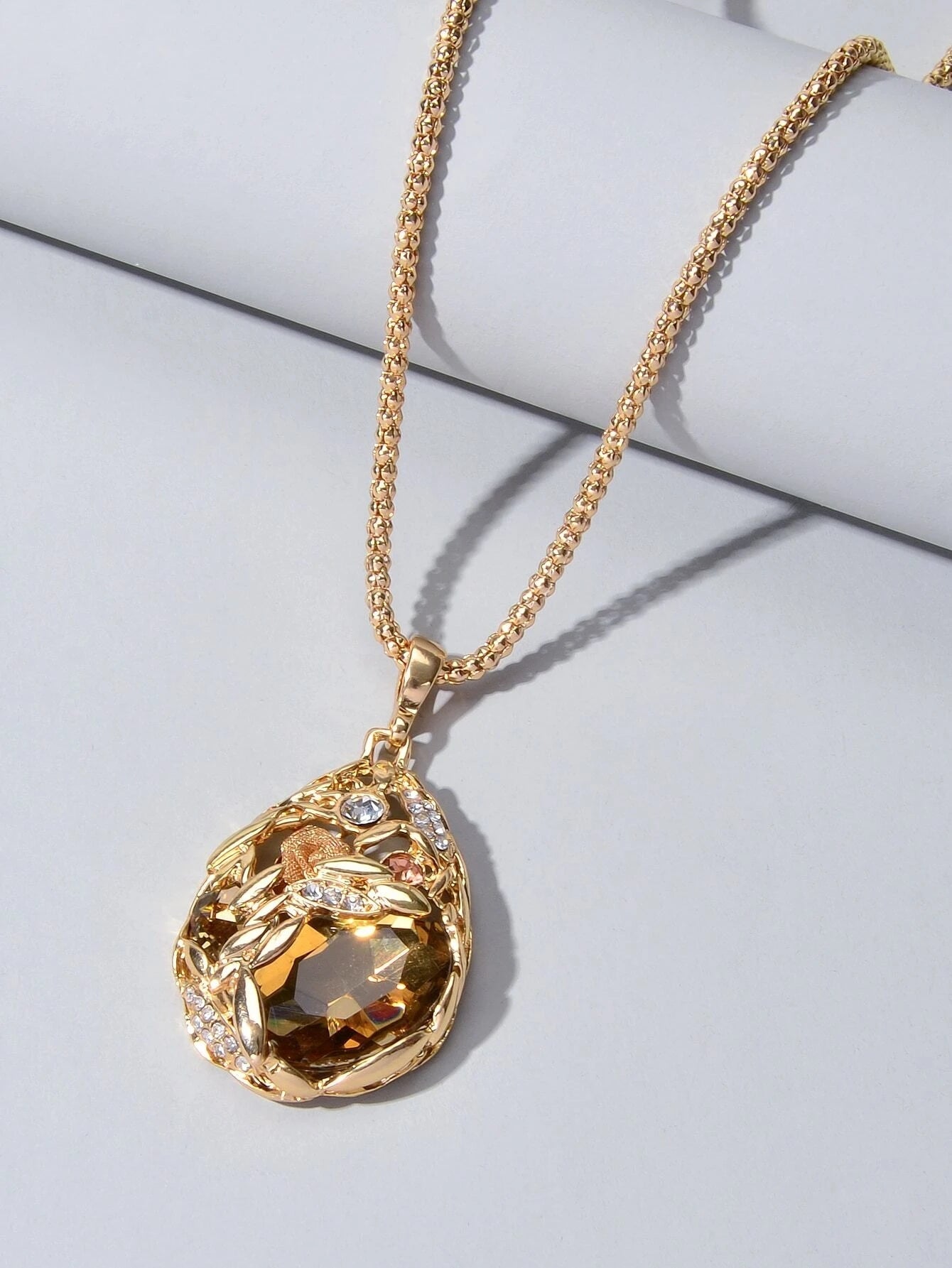Luxurious Jewellery Rhinestone Champagne Blue Crystal Flower Water Drop Necklace-2