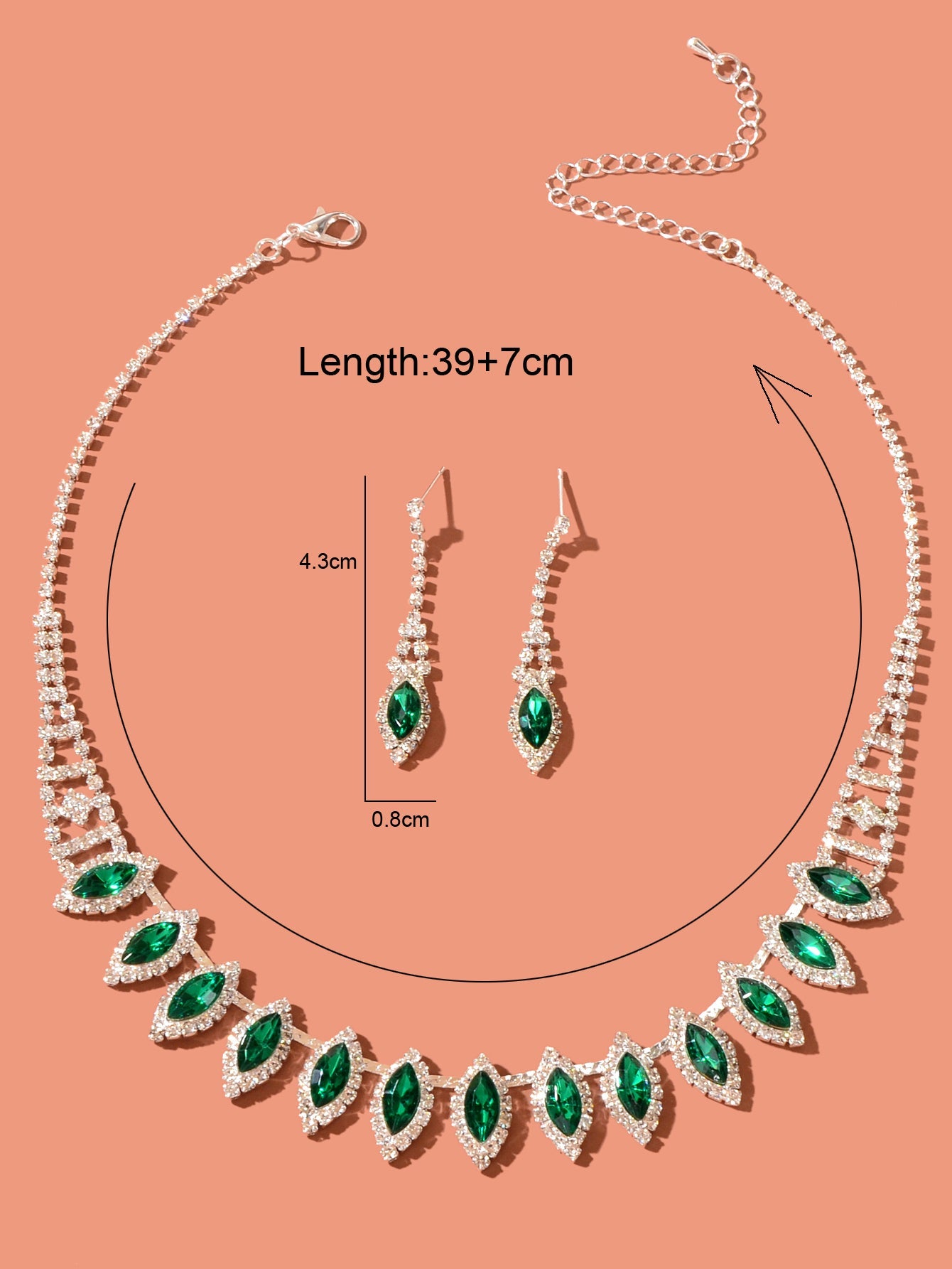 Luxurious Jewellery Set Green Imitation Gemstone Collar Necklace Dangle Earrings-3