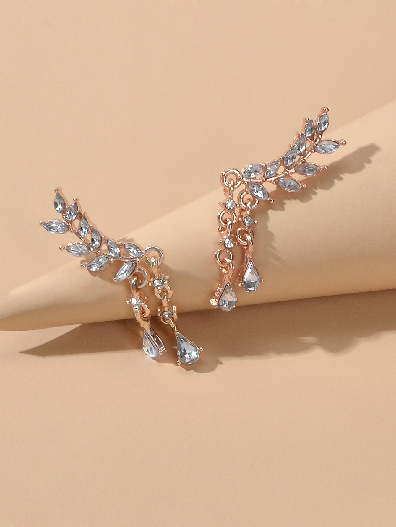 Luxurious Full Rhinestone Gold Silver Water Drop Wing Shape Earrings for Wedding-3