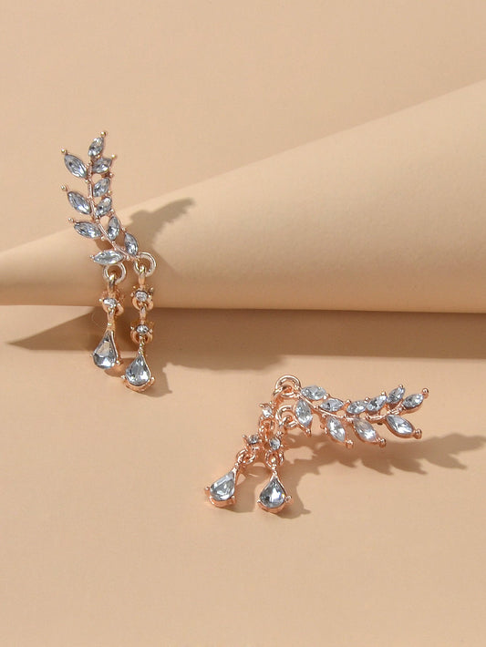 Luxurious Full Rhinestone Gold Silver Water Drop Wing Shape Earrings for Wedding-2